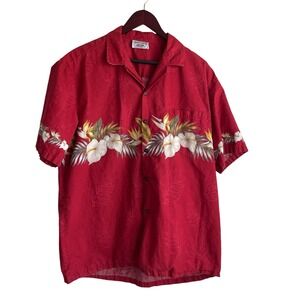 Pacific Legend Mens Aloha Shirt XL Red Tropical Floral Resort Made In Hawaii